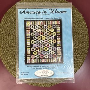 America in Bloom Quilt Pattern by Patti Carey Hexagon 50 States 88x106”